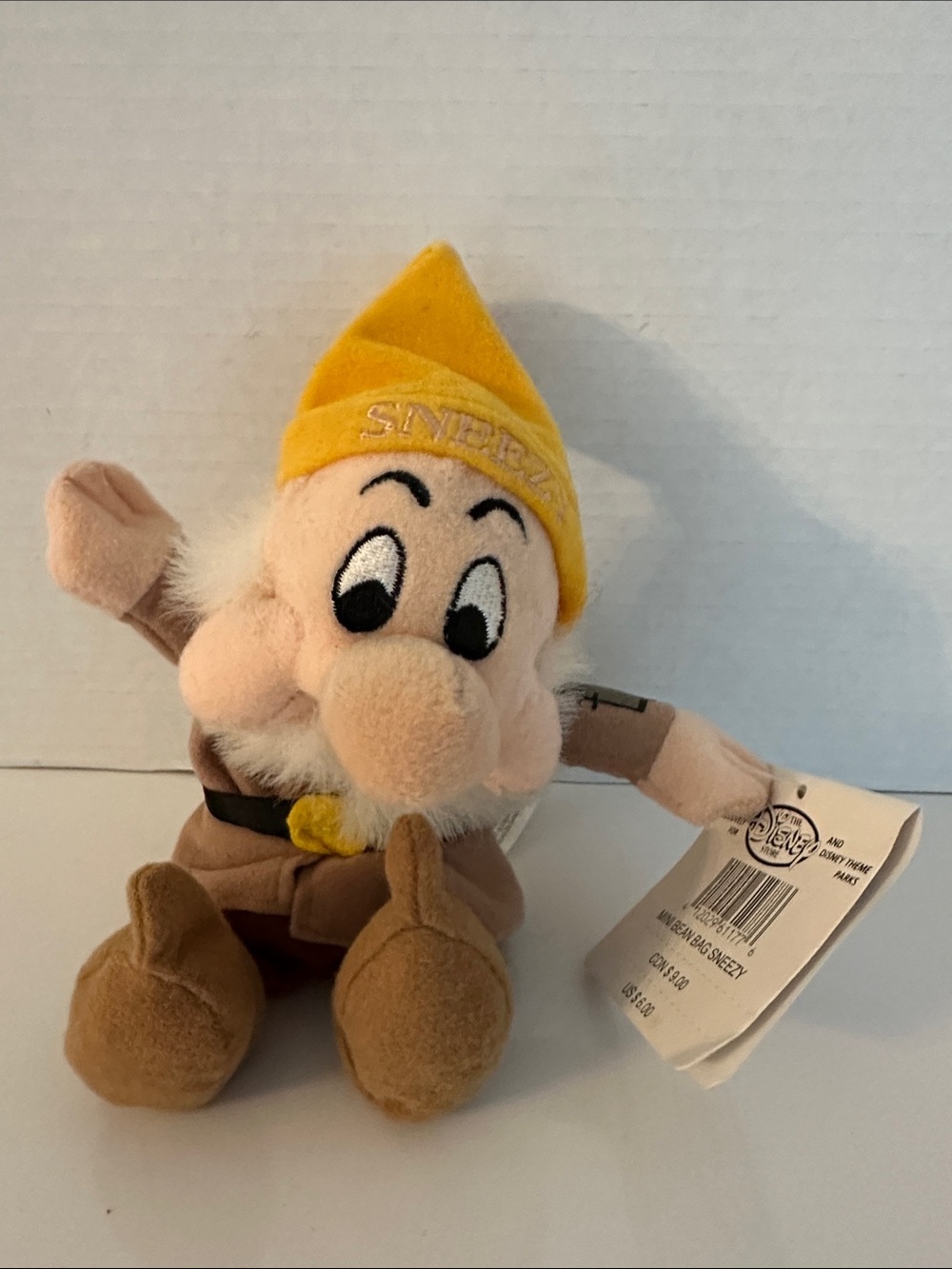 Disney Sneezy Plush Doll - Yellow Hat, Brown Outfit